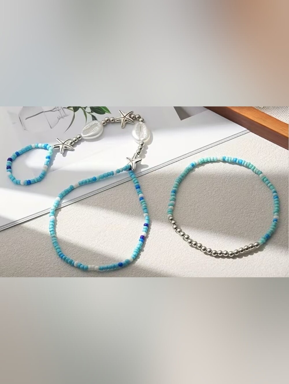 B2G1F Turquoise Beaded Barefoot Sandal And Anklet Set - (4 Pieces)